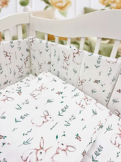 Happy Family Studio Комплект плоских бортиков в кроватку для новорожденных, голубой, фото 3
