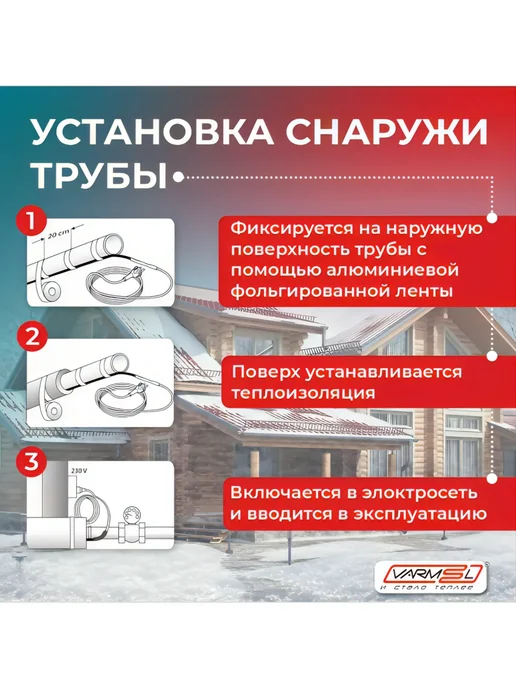 VARMEL Греющий саморегулирующийся кабель на трубу 16Вт м-12м, 16 Вт, 12 м, фото 7
