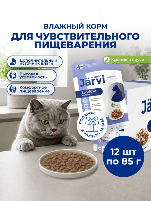 Jarvi elaman Влажный корм для кошек с чувствительным пищеварением, 12 шт, 12 шт