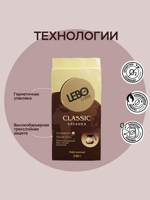 Lebo Кофе молотый ЛЕБО Classic Арабика 100%, 250 г, 250 г, фото 4