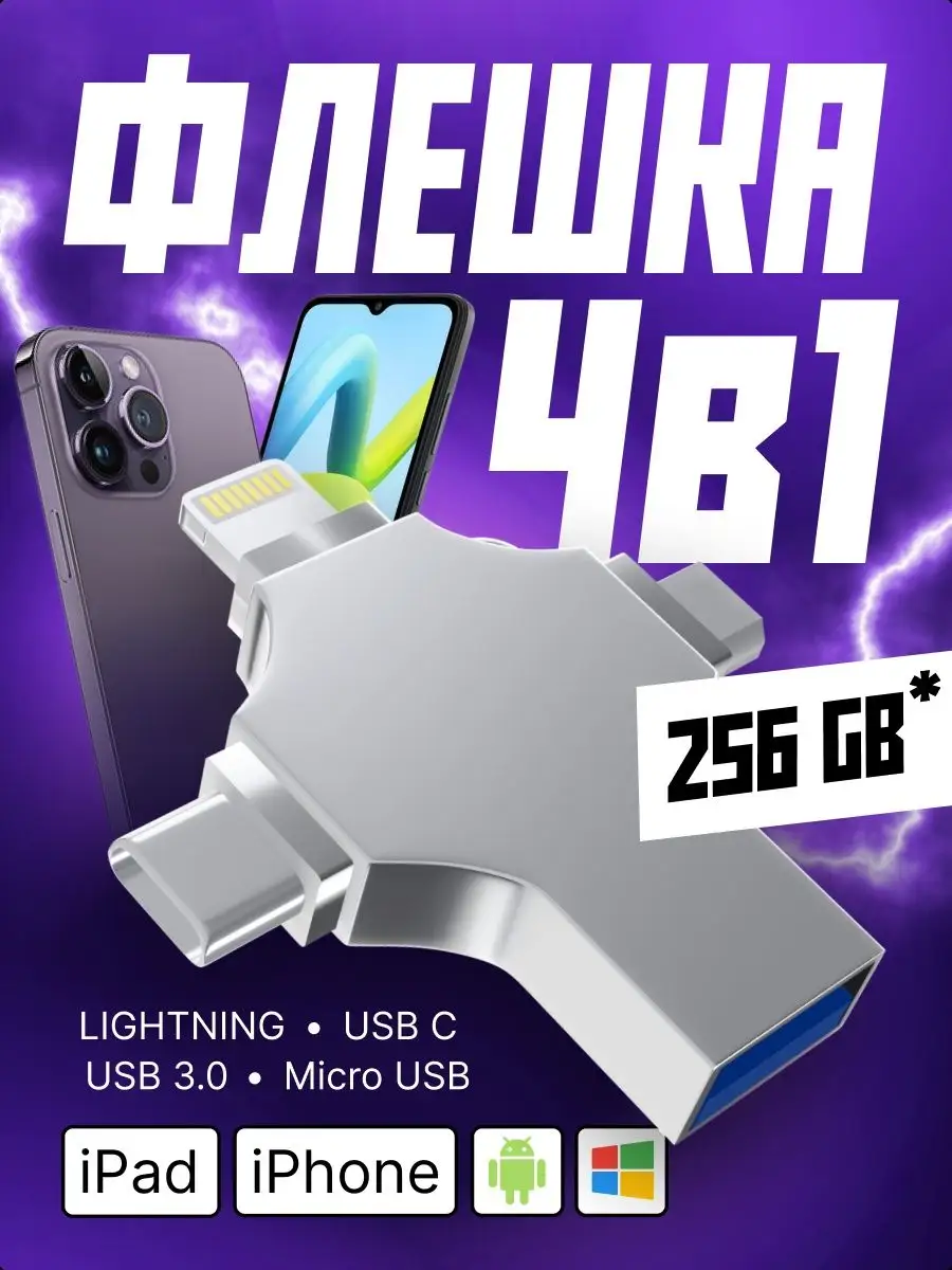 Флешка usb для телефона и компьютера iPhone 64, 128, 256 Гб GrafMarket  150908057 купить в интернет-магазине Wildberries