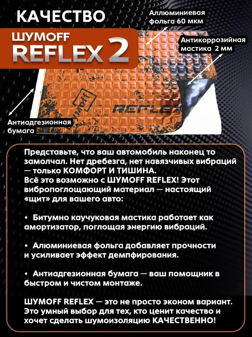 Шумофф Виброизоляция автомобиля, шумоизоляция Рефлекс 2, 12л, 24 л, фото 2
