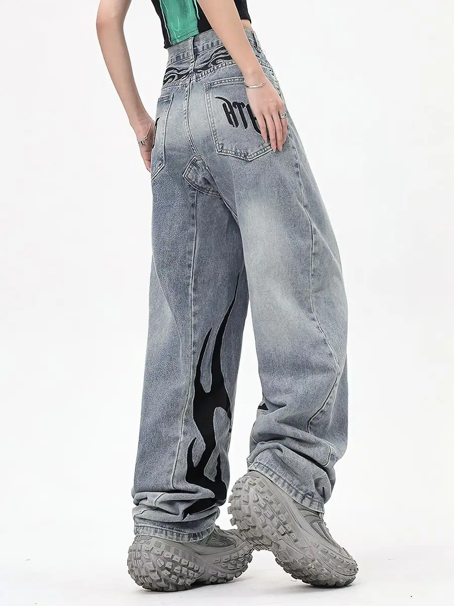 Широкие мужские прямые джинсы трубы оверсайз с принтом y2k JENO 151125134  купить за 4 295 ₽ в интернет-магазине Wildberries