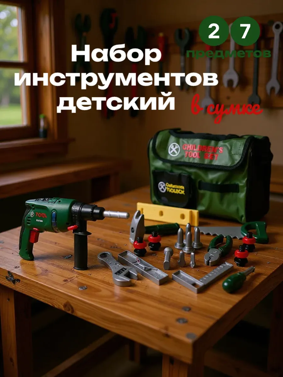 Игрушечные инструменты детские, набор игровой в сумке