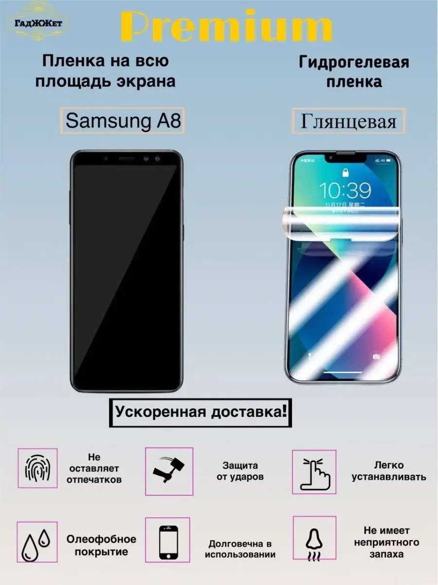 Гидрогелевая защитная пленка для Samsung Galaxy A8 ГадЖЖет 151315869 купить  за 279 ₽ в интернет-магазине Wildberries