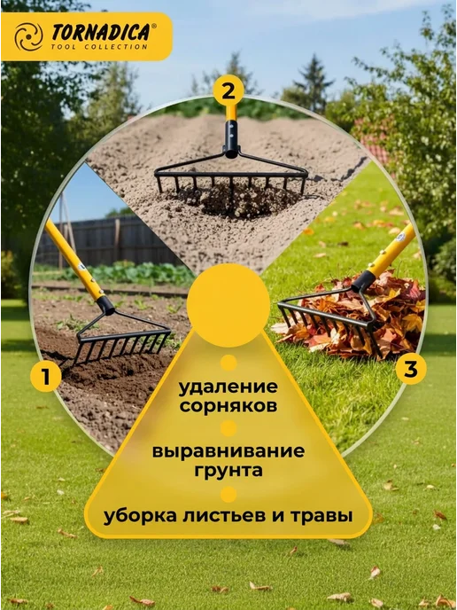 Торнадика Грабли садовые металлические с черенком, черный, фото 2
