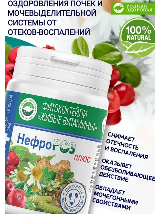 Родник Здоровья Артророз для суставов шпинат фитококтейль в таблетках, Фитококтейль НефроРОЗ витамины почек