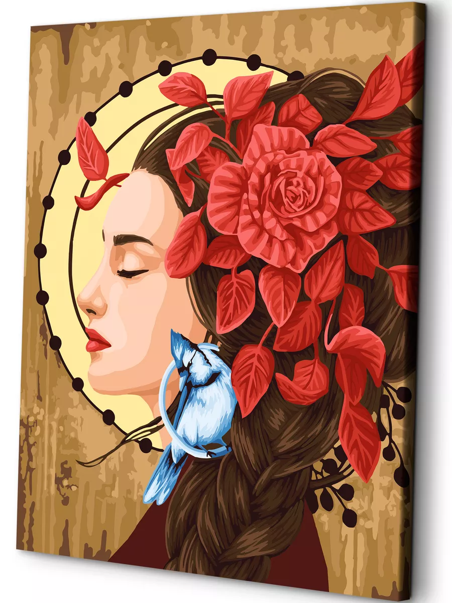 ART&RELAX Девушка Цветы Птицы Картина по номерам на холсте 40х50