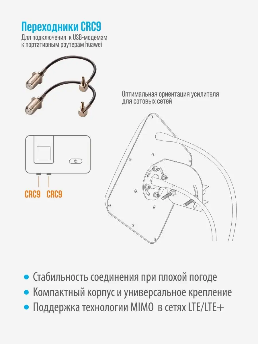 Усилитель для интернет-сигнала (кабель 2шт*10м, CRC9) РЭМО 151461117 купить  за 2 319 ₽ в интернет-магазине Wildberries