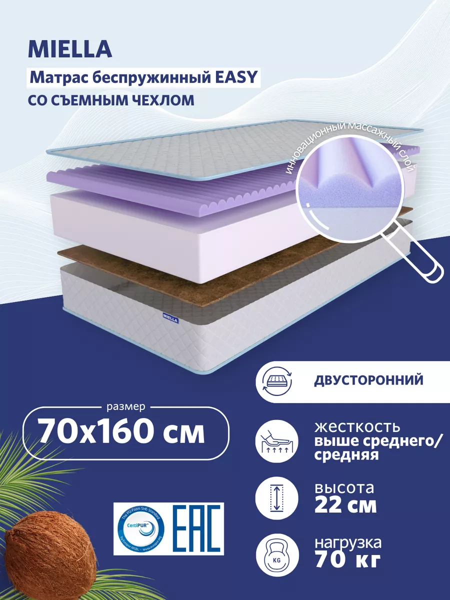 Матрас 70х160 детский ортопедический с кокосом Easy