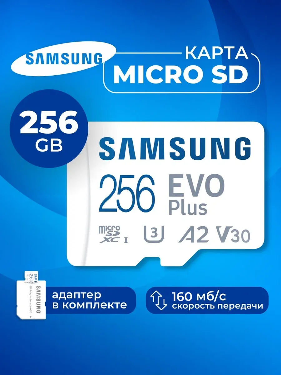 Карта памяти Microsd Class 10 Evo Plus 256 gb Samsung купить по цене 2 117 ₽ в интернет-магазине Wildberries в Узбекистане ? 151708835