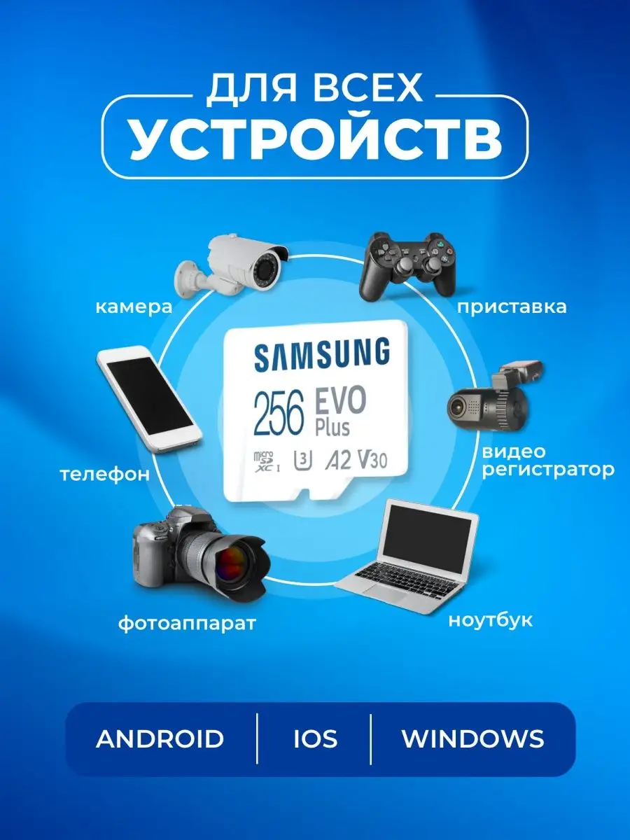 Карта памяти Microsd Class 10 Evo Plus 256 gb Samsung 151708835 купить за 2  433 ₽ в интернет-магазине Wildberries