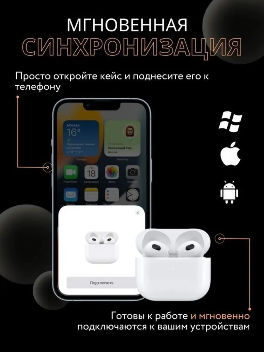 Беспроводные наушники копия Air pods 2-3-Pro-Pro2 AirPods 151726513 купить  в интернет-магазине Wildberries