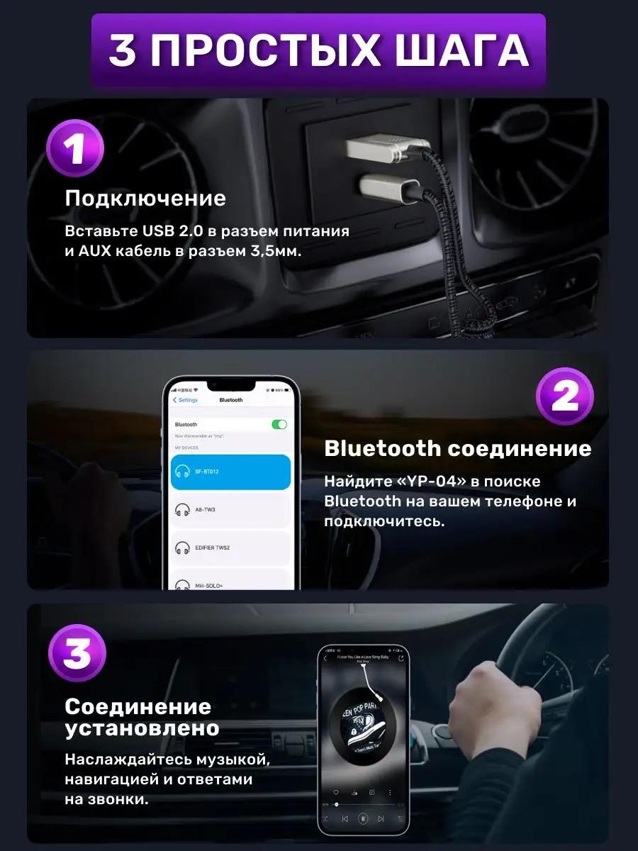 Блютуз адаптер в машину Bluetooth aux PremiumProduct 151751742 купить за  582 ₽ в интернет-магазине Wildberries