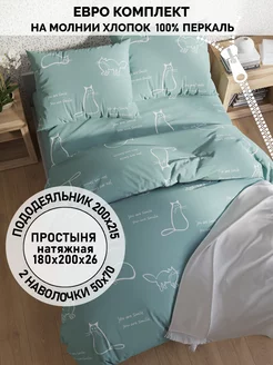 Постельное белье евро Котики (мята) Кот Коттон 151813288 купить за 2 396 ₽ в интернет-магазине Wildberries