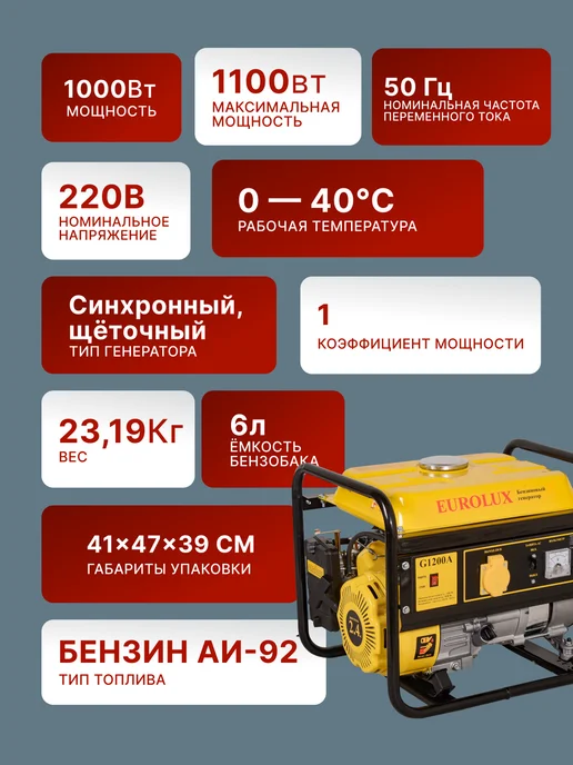 Электрогенератор бензиновый 1.1 кВт — фото 2