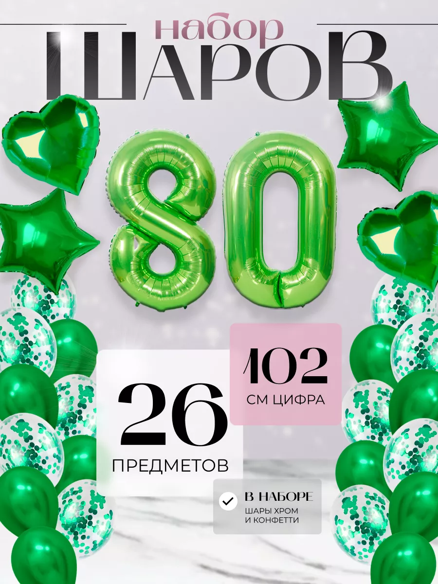 Воздушные шары, большой набор с фольгированной цифрой 80 Sharmania  151900817 купить за 517 ₽ в интернет-магазине Wildberries