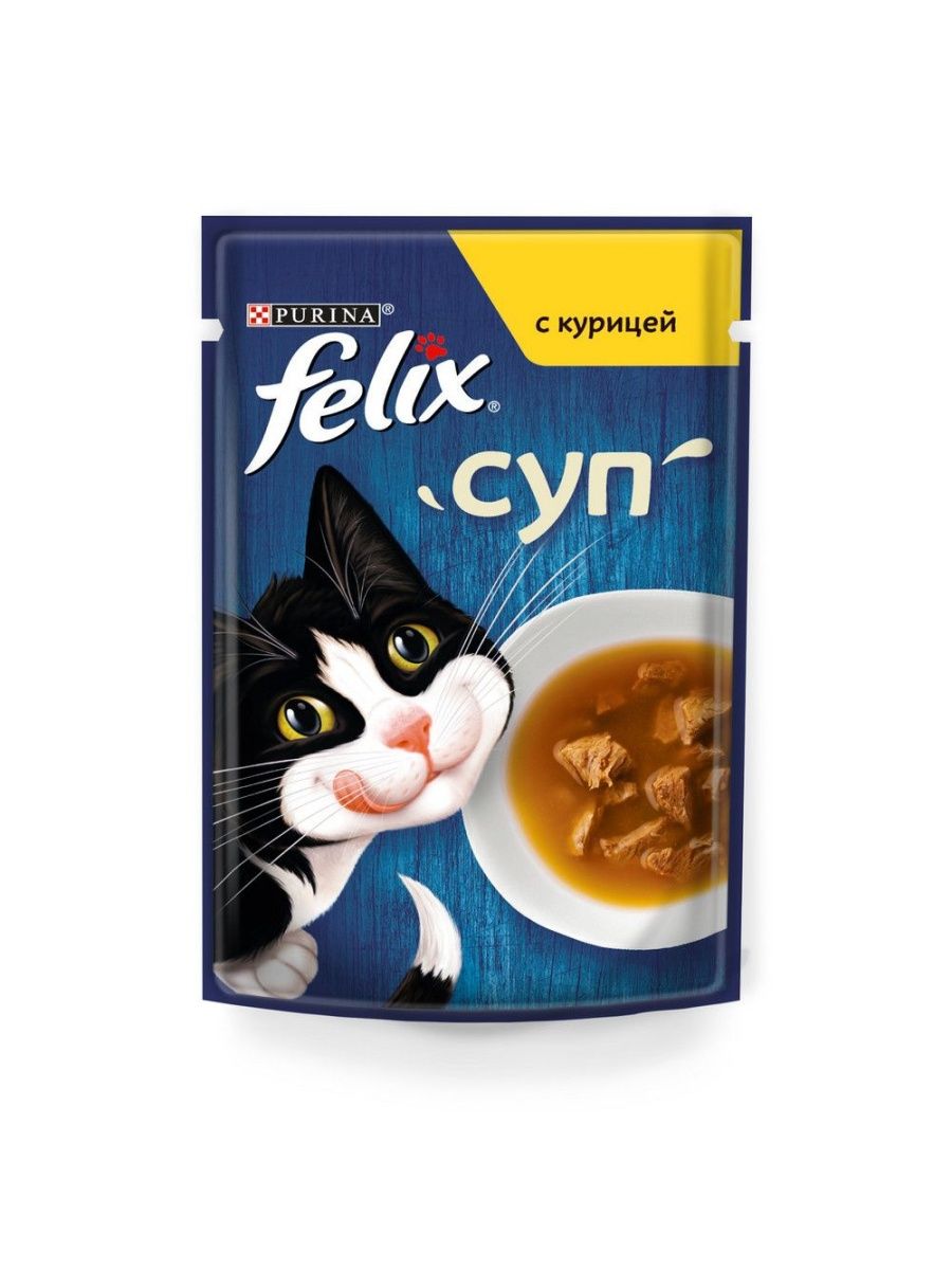 Корм Felix Суп для кошек с курицей 48г х 72шт Felix 151910653 купить за 2  259 ₽ в интернет-магазине Wildberries