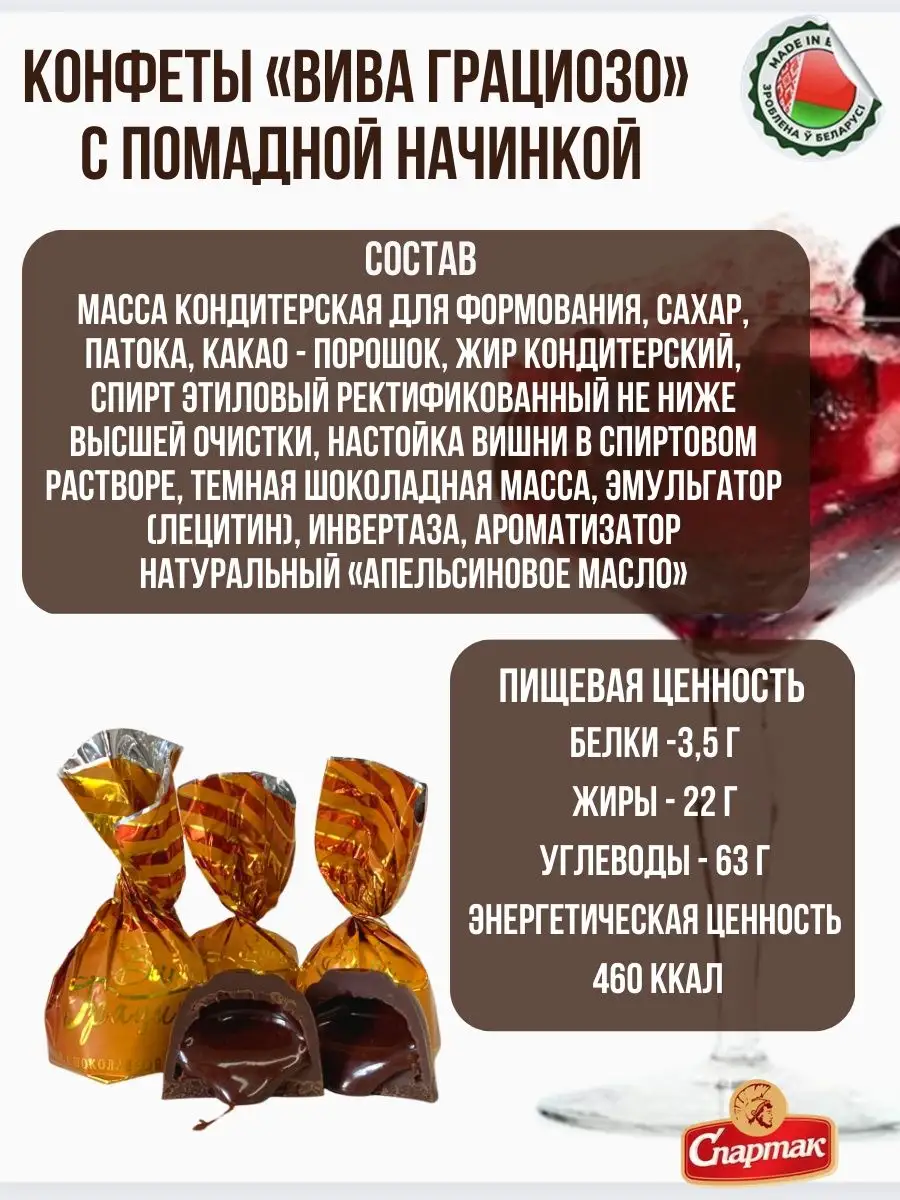 Конфеты с алкоголем с водкой с жидкой начинкой КФ Спартак Белорусские  продукты 151952335 купить за 445 ₽ в интернет-магазине Wildberries