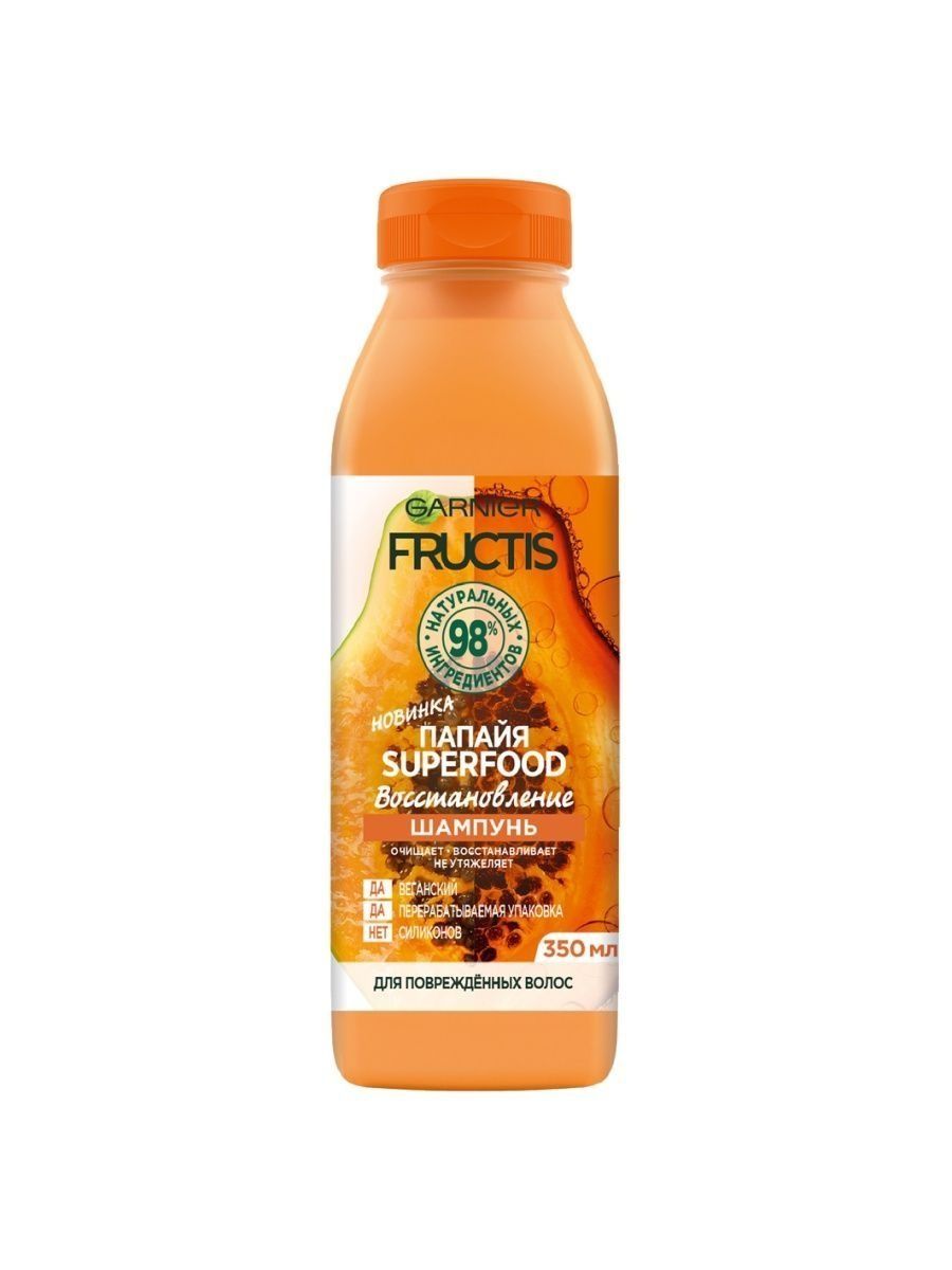 Шампунь food. Шампунь Garnier Fructis Superfood 350 мл. Fructis Superfood шампунь папайя. Шампунь для волос Фруктис суперфуд. Шампунь гарньер суперфуд.