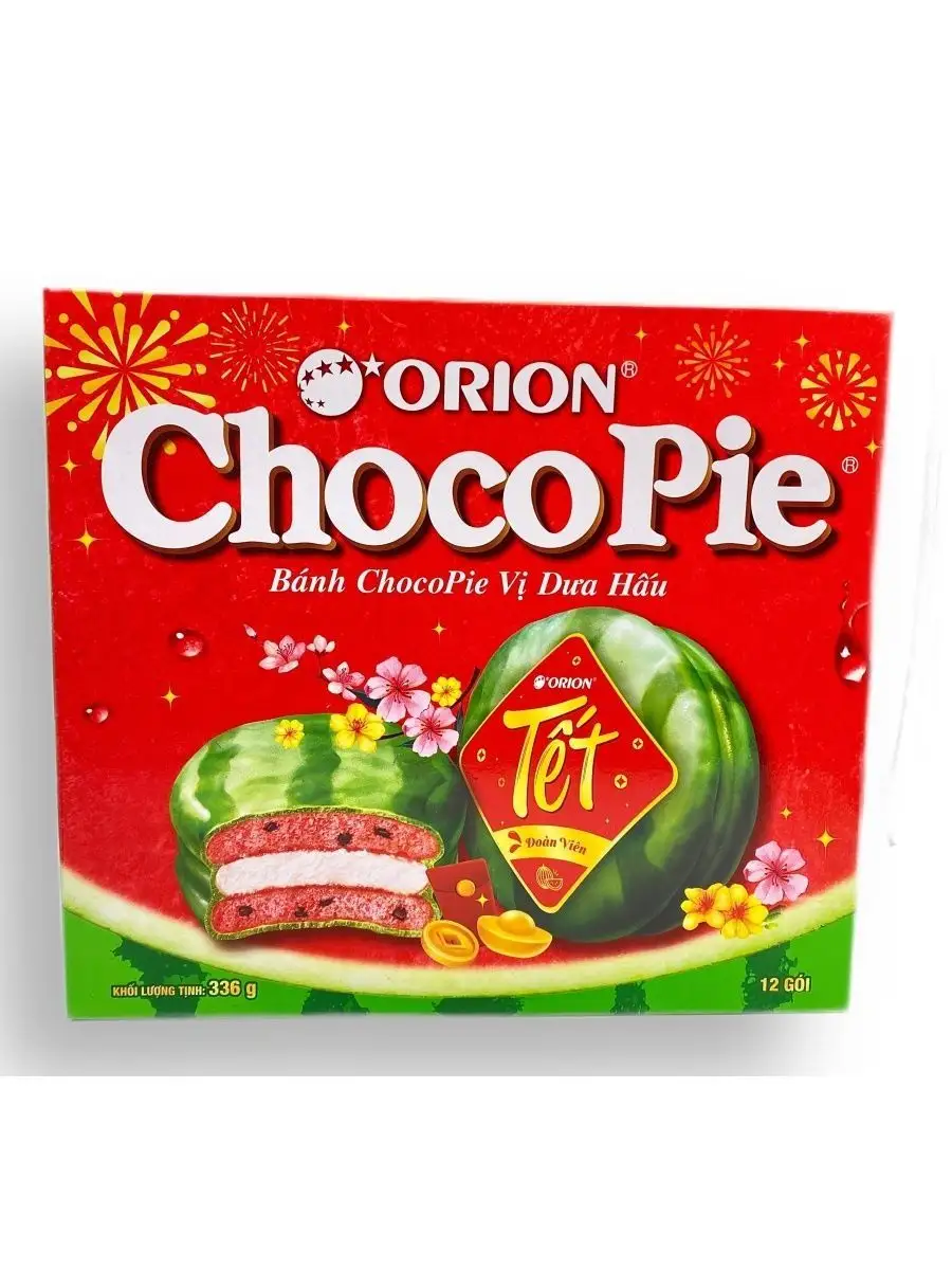 Печенье Choco Pie Whatermelon / Орион Чокопай Арбуз 336 гр. Orion 152065009  купить за 770 ₽ в интернет-магазине Wildberries