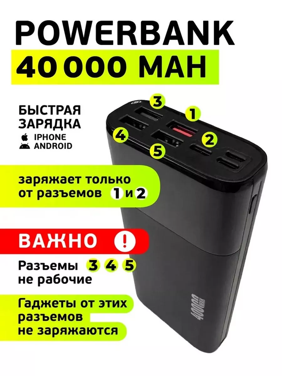 Повербанк 40000mah power bank пауэрбанк Fix1 152082644 купить в  интернет-магазине Wildberries