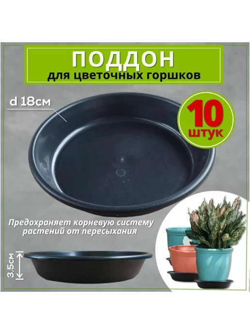 FormeTu-StPlast Поддон для горшка, 18 см черный. 10 штук, черный
