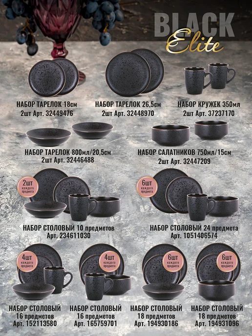 Коралл Набор посуды на 4 персоны Elite black 16 предметов, черный, фото 8