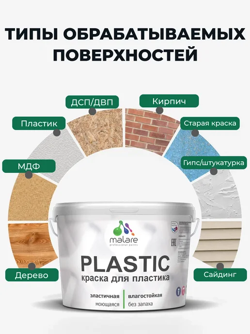 Malare Моющаяся краска для пластика акриловая без запаха белая 1 кг, 1 кг, фото 3