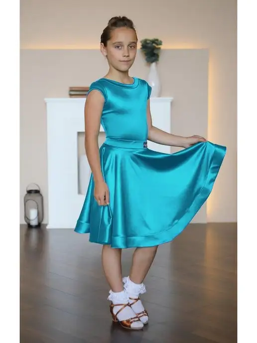 SARDANA DRESS Рейтинговое платье для бальных танцев из сатин-вельвета, голубой