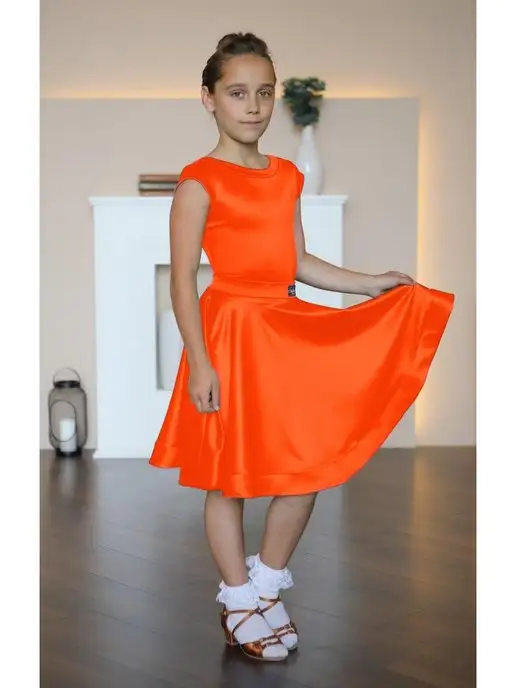SARDANA DRESS Рейтинговое платье для бальных танцев из сатин-вельвета, оранжевый