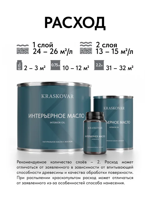 KRASKOVAR Масло для дерева Interior Oil Белоснежный 0,75л, 750 мл, фото 7