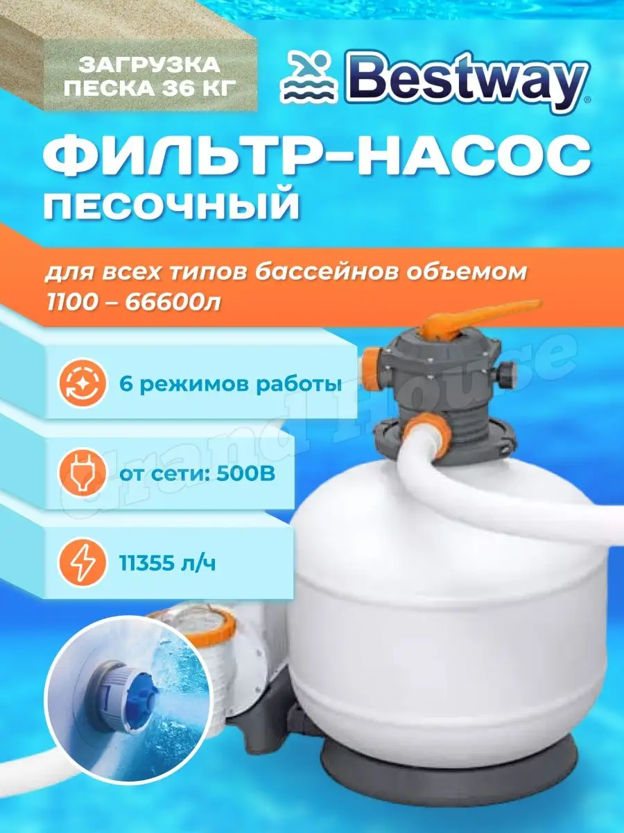 Песочный фильтр насос для бассейнов Bestway Grand House 152234968 купить в  интернет-магазине Wildberries