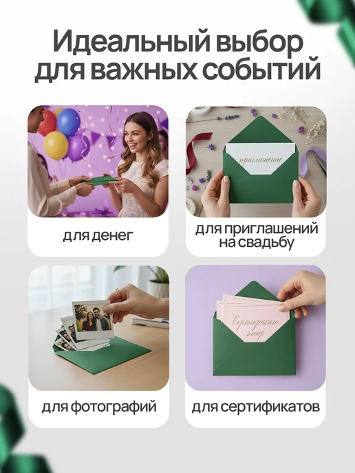 CardsLike Конверты бумажные для пригласительных на свадьбу цветные с6, зеленый, фото 2