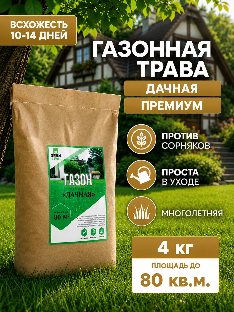 Газонная трава семена премиум, дачная травосмесь 4 кг
