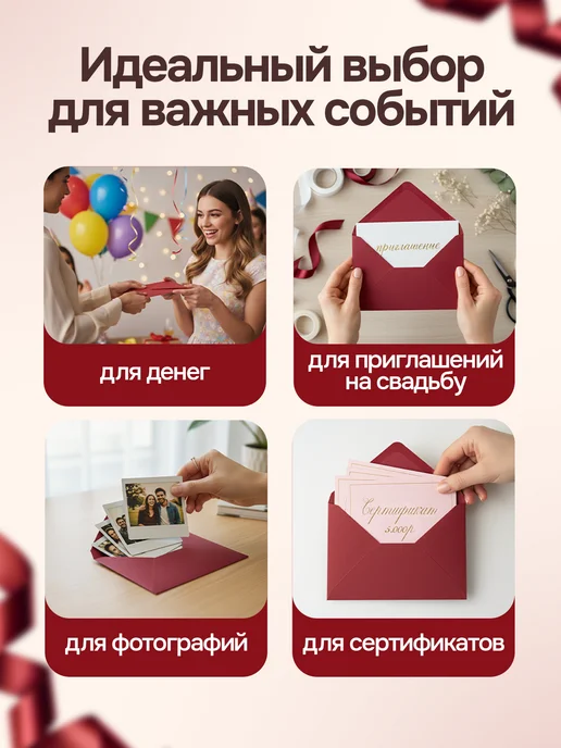 CardsLike Конверты бумажные для пригласительных на свадьбу цветные с6, красный, фото 2