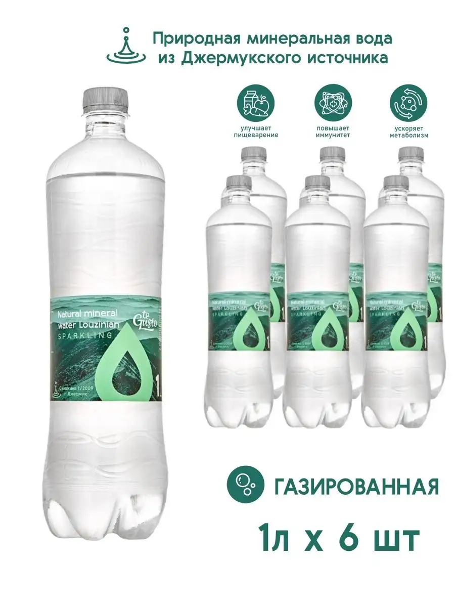 Te Gusto Минеральная вода лечебно-столовая 1л х 6шт газированная