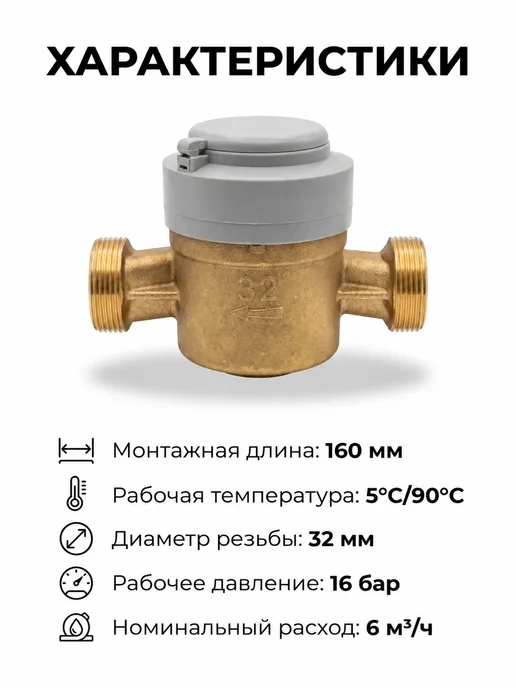 ЭКО НОМ Счетчик воды универсальный СВД-32 160 мм, с КМЧ, белый, фото 2
