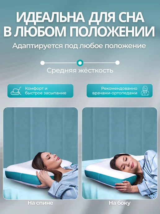Mecomfo Подушка ортопедическая для сна в любом положении, голубой, фото 4