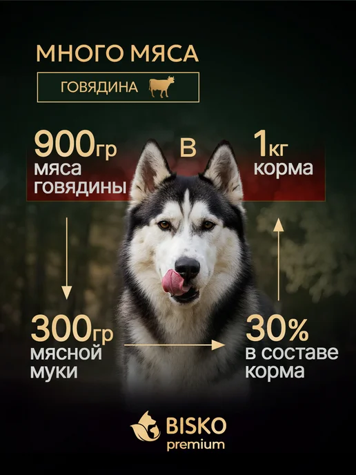 Сухой корм Bisko Регуляр для собак, гипоаллергенный, говядина, 15 кг, фото 6