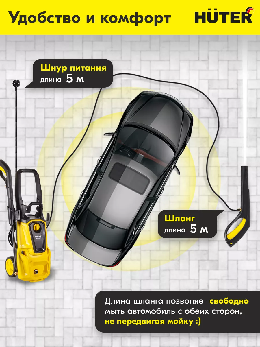 Мойка высокого давления M165-РW + автошампунь и 3м шланга Huter 152311007  купить за 12 467 ₽ в интернет-магазине Wildberries