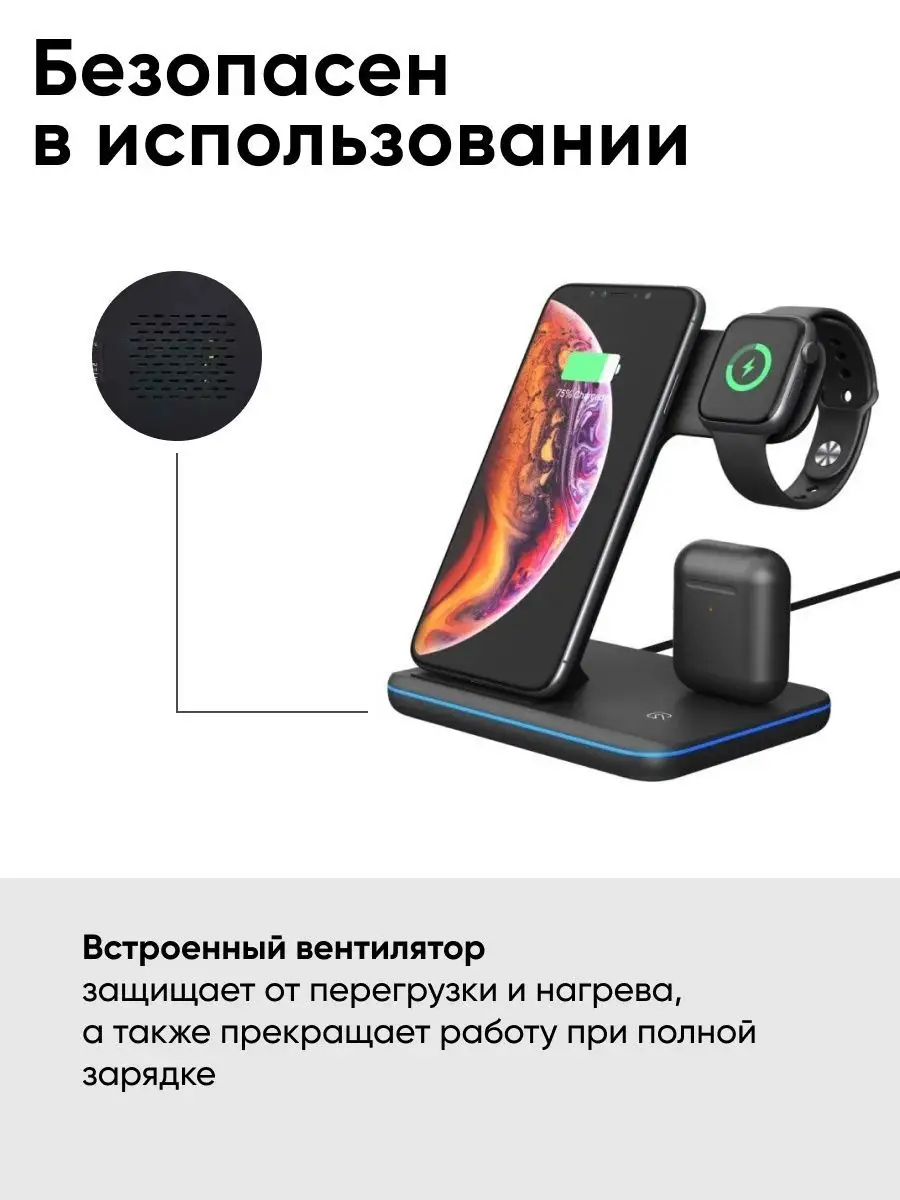 Беспроводная зарядка для iphone 3в1 Wireless Charger 15W Milliant  Electronic 152394445 купить в интернет-магазине Wildberries