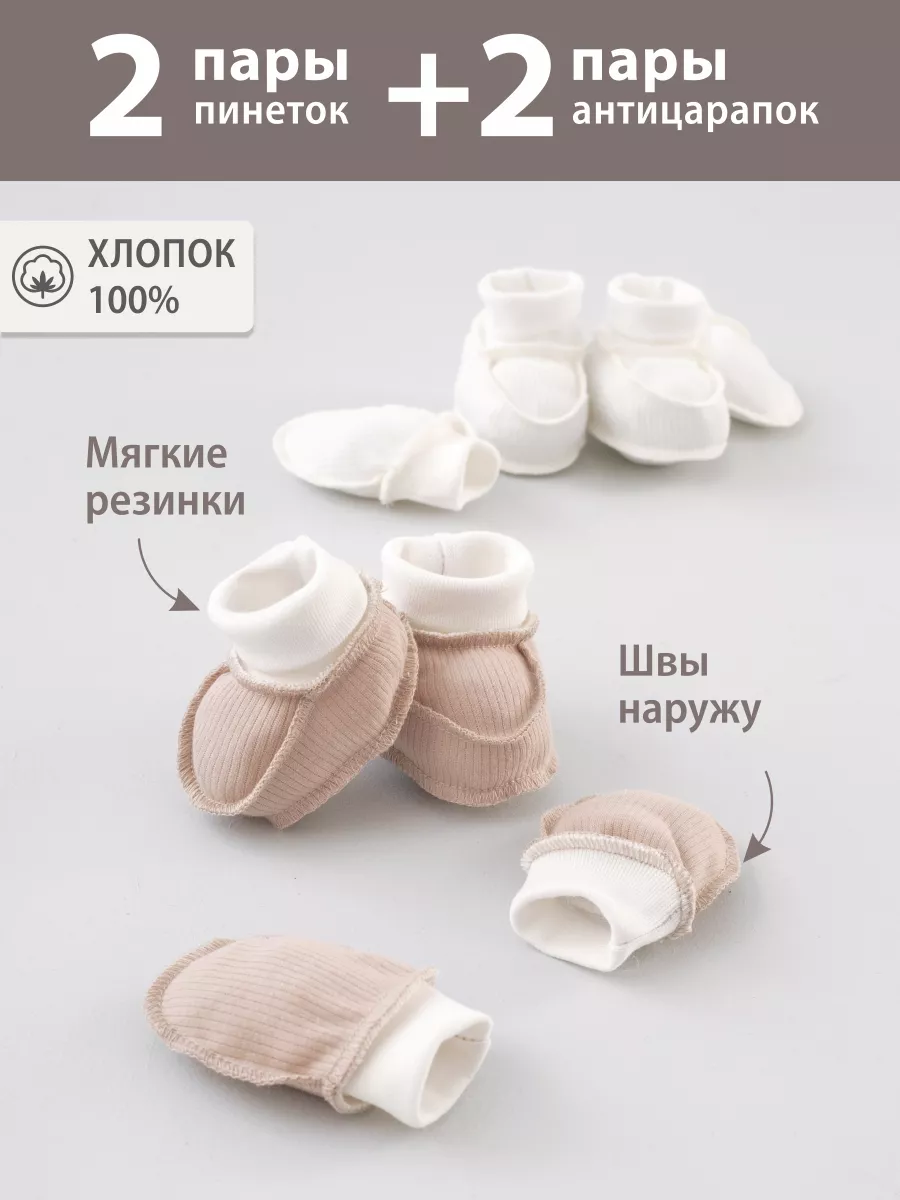 Комплект пинеток и антицарапок для новорожденного хлопок