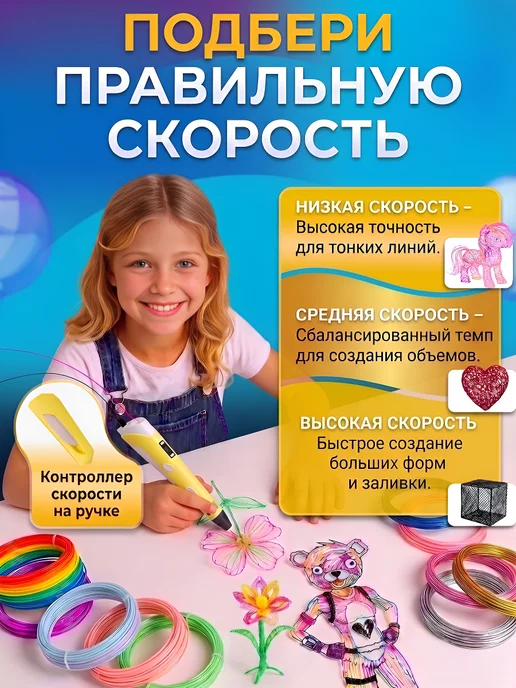Mama Toys 3д ручка с набором пластика и трафаретами, вариант, фото 7