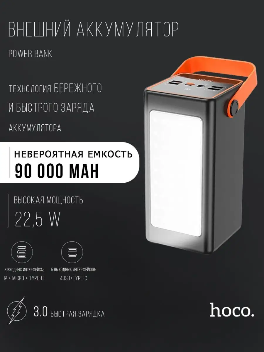 Power Bank Внешний аккумулятор 90000 mAh с быстрой зарядкой Hoco 152459629  купить за 6 994 ₽ в интернет-магазине Wildberries