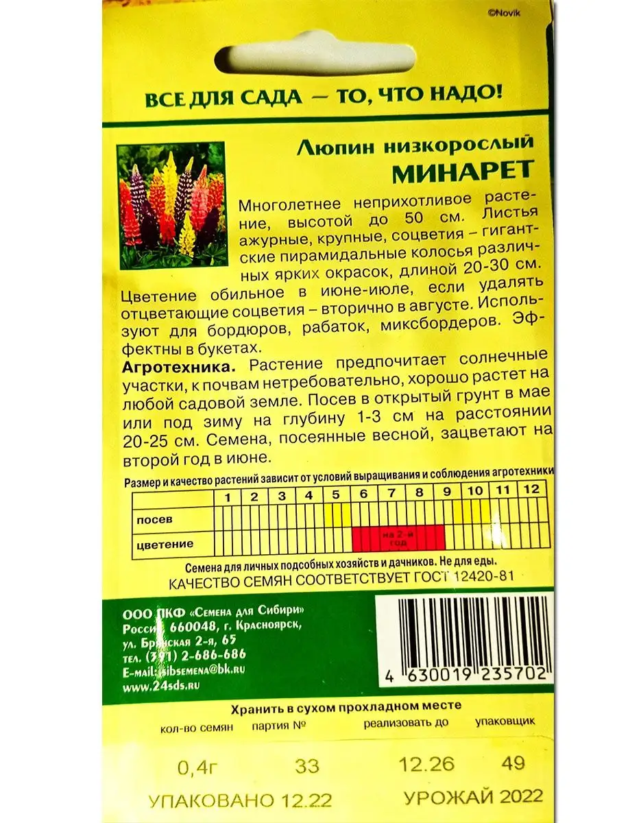 Цветы для сада люпин многолетний Минарет 2 пакетика Семена для Сибири  152541177 купить за 116 ₽ в интернет-магазине Wildberries