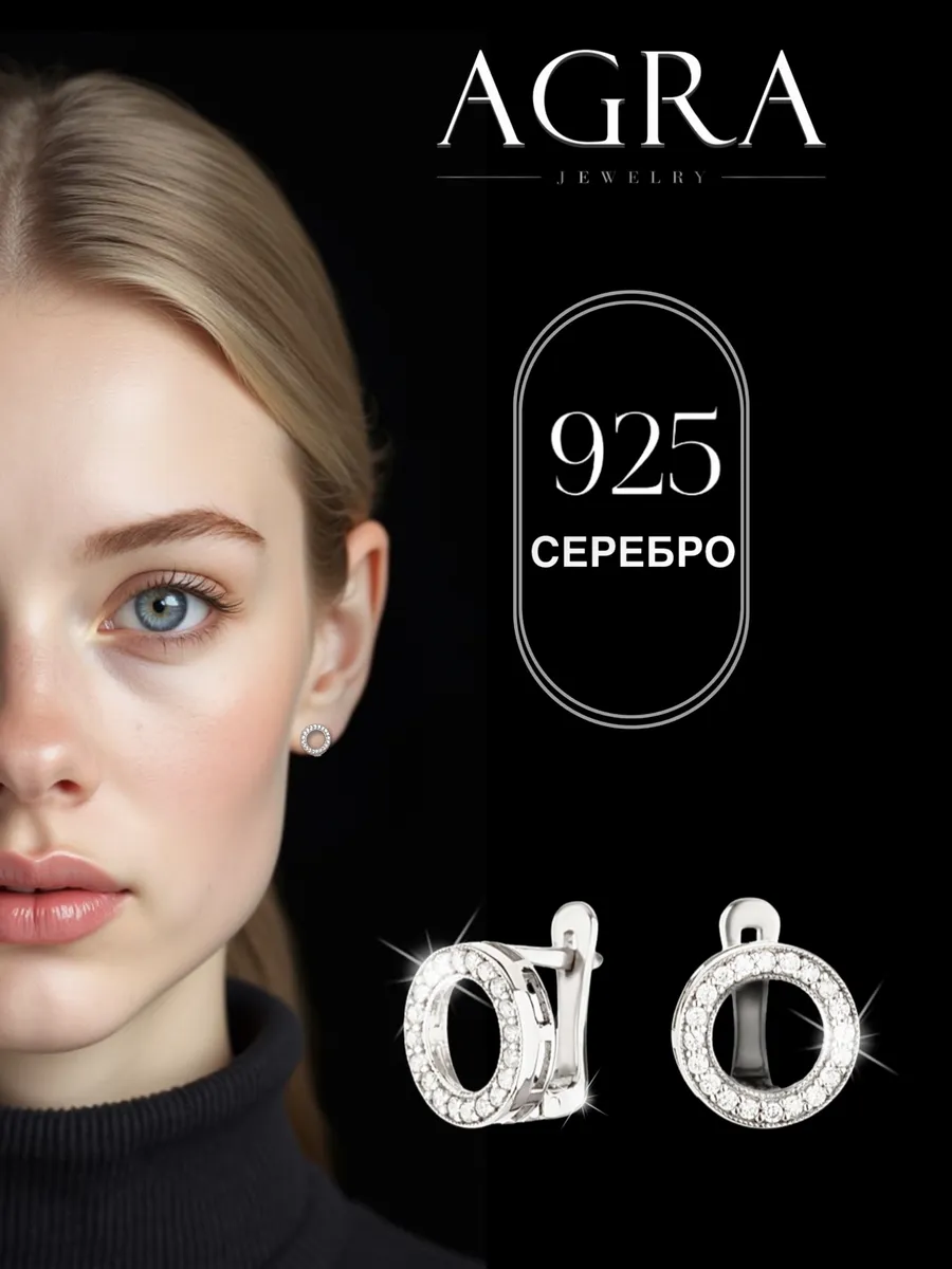 Серьги серебро 925 круглые