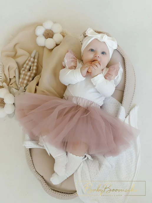 BabyBoomsiki Боди нарядное с кружевом для новорожденных малышей, белый, фото 3