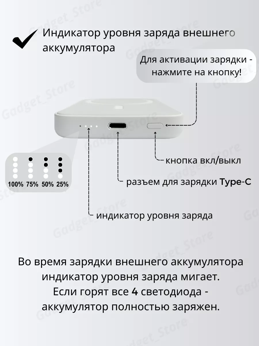 Беспроводная зарядка iphone магнитная powerbank 5000 mAh Gadget_Store  152836451 купить за 698 ₽ в интернет-магазине Wildberries