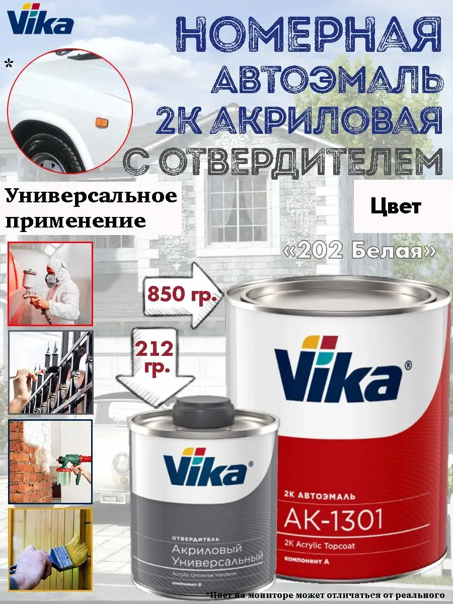 Акриловая 2К эмаль автомобильная, цвет 202 Белая VIKA 152946326 купить за 2  707 ₽ в интернет-магазине Wildberries